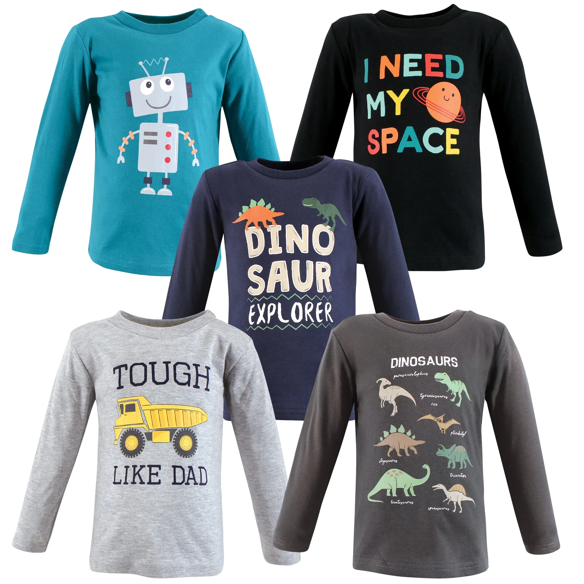 Hudson Baby Long Sleeve T-Shirts, Dino Truck Robot