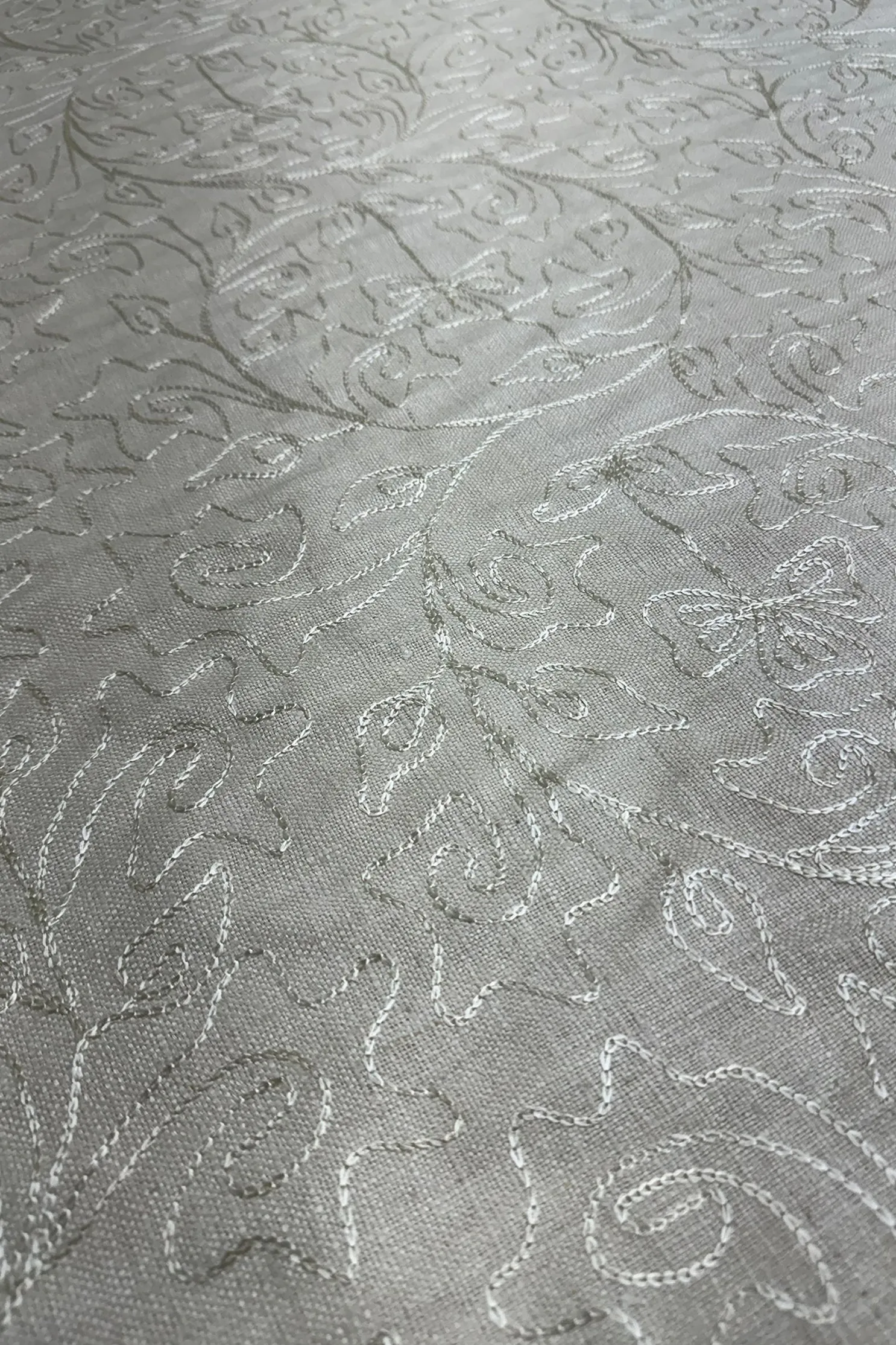 Ivory Embroidered Silk Linen MEMT-018-25