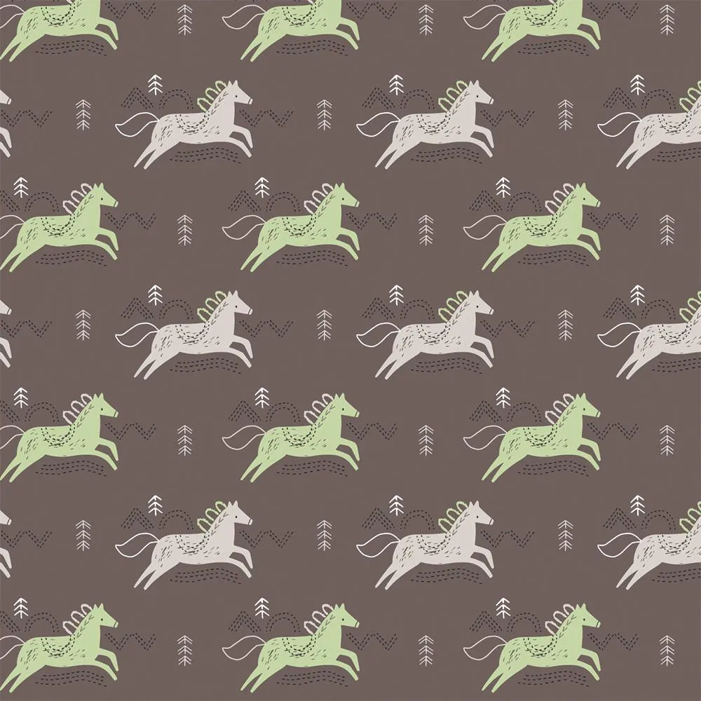 Jumping Horses Taupe - Flannel - 1/2 Metre