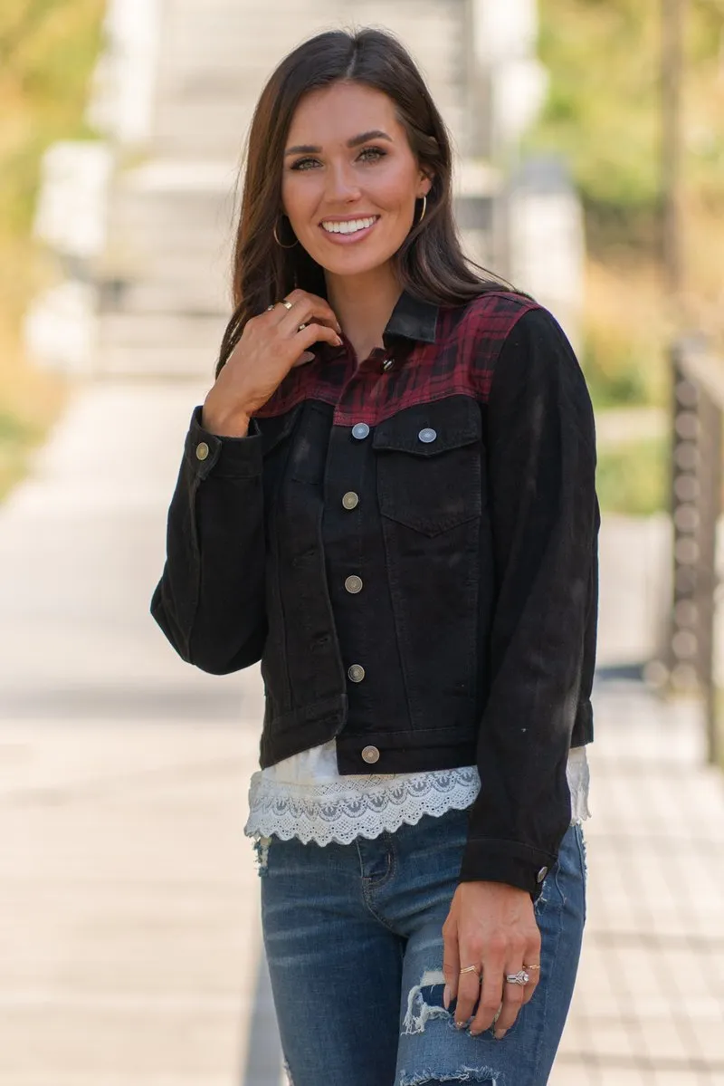 KanCan Buffalo Plaid Denim Jacket