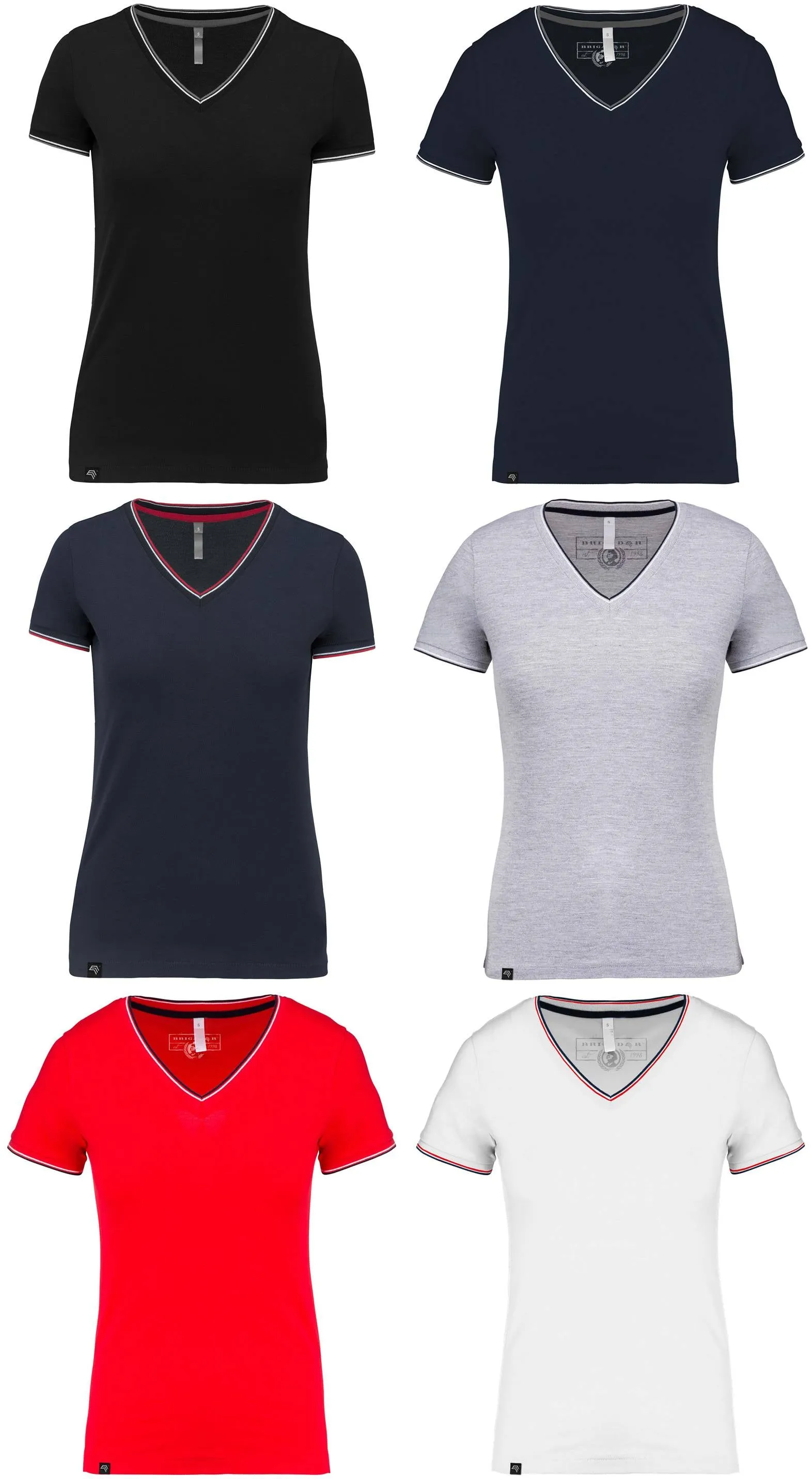 KRB K394 ― Damen Piqué-Trikot V-Neck T-Shirt - Weiß / Blau / Rot