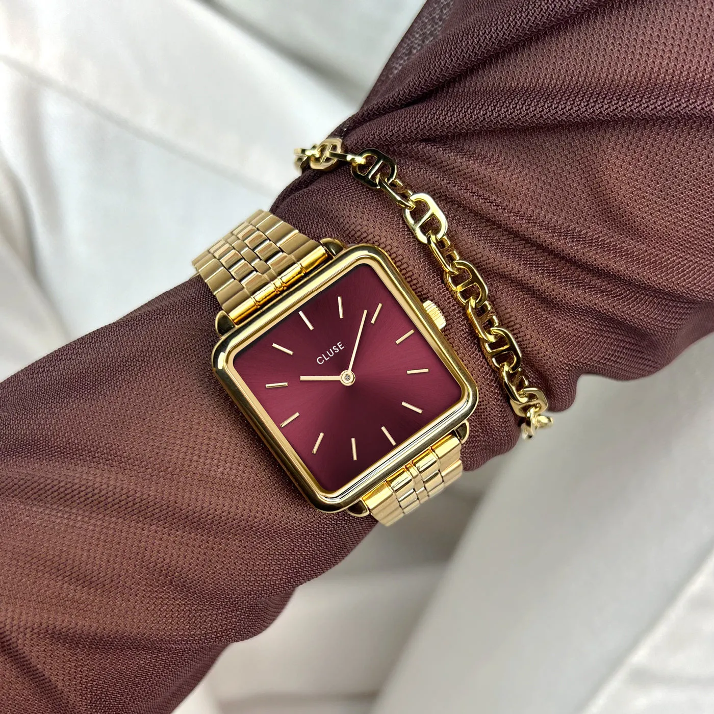 La Tétragone Watch Steel Dark Cherry, Gold Colour