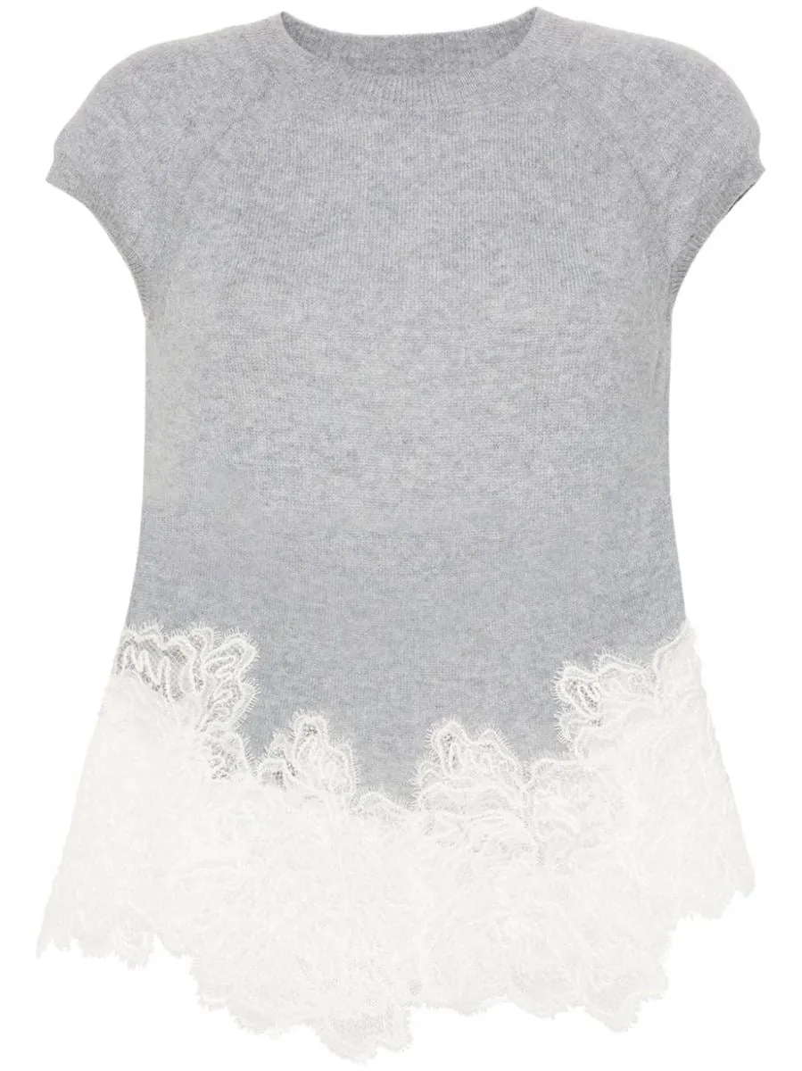 LACE-PANEL CASHMERE TOP