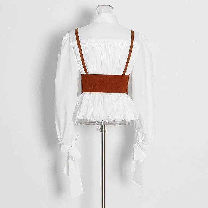 Lace-up design strap waist seal waist shirt