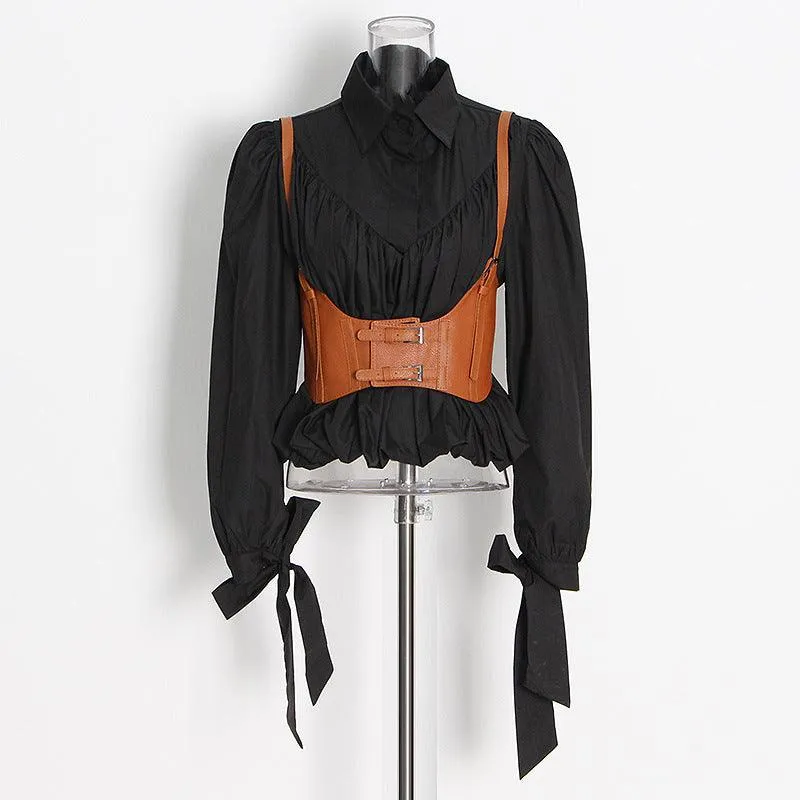 Lace-up design strap waist seal waist shirt