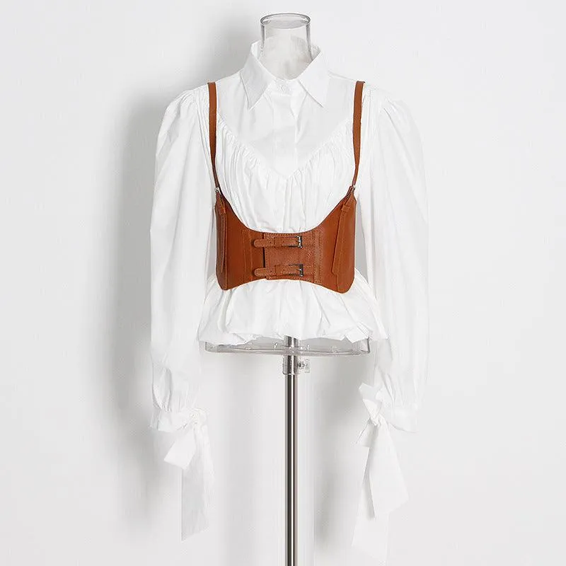 Lace-up design strap waist seal waist shirt