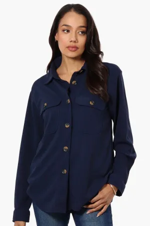 Limite Solid Flap Pocket Button Up Lightweight Jacket - Navy