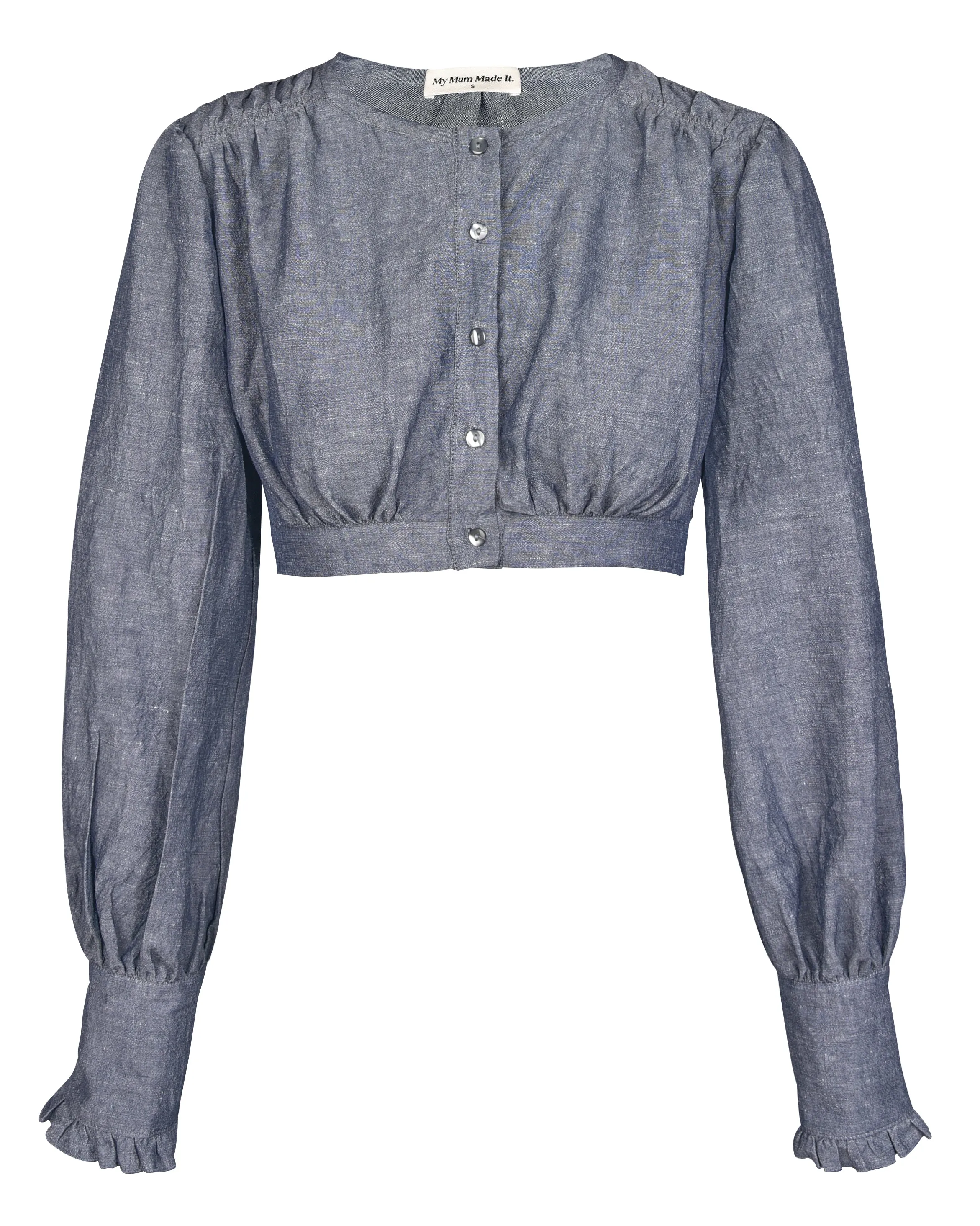 Linen Gather Blouse - Denim Blue