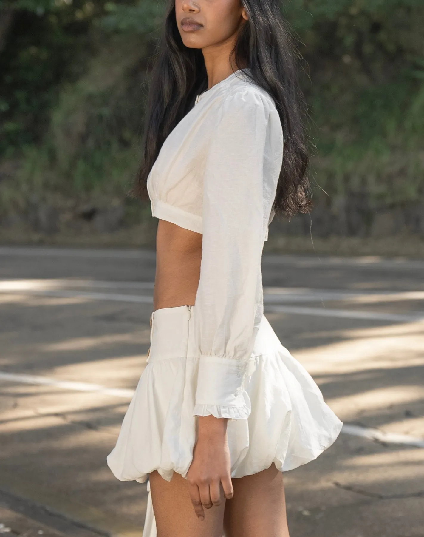 Linen Gather Blouse - White