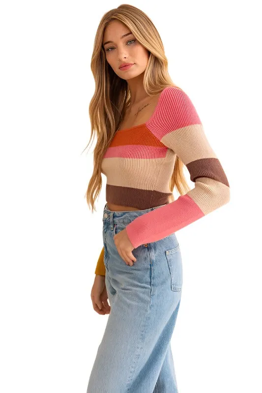 Long Sleeve Color Block Stripe Knit Top