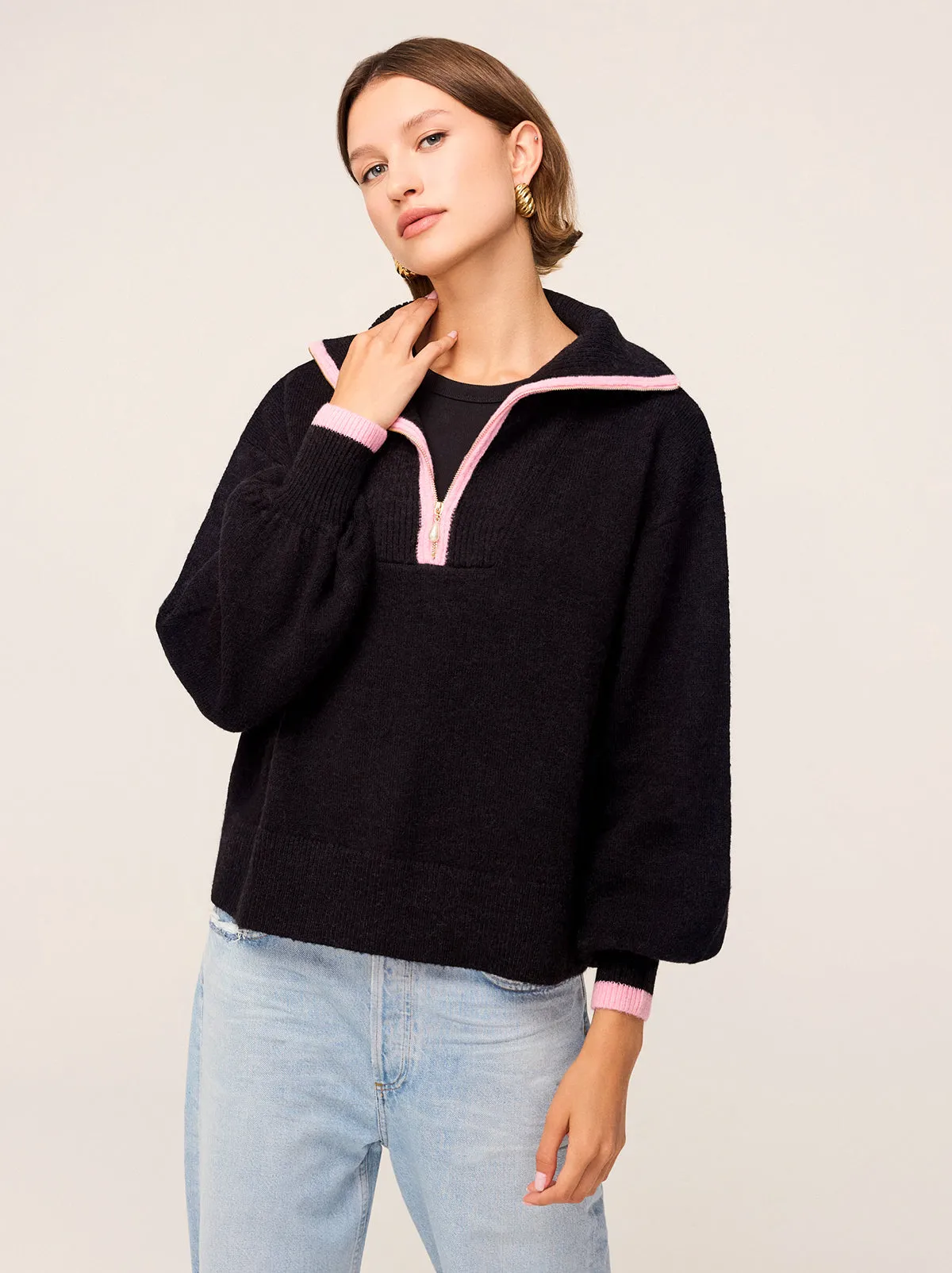 Lorna Black Alpaca Blend Zip Collar Sweater