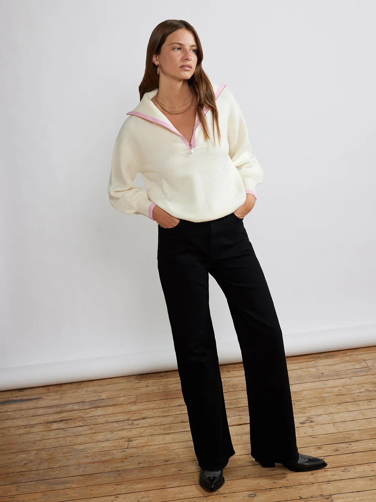 Lorna Ivory Alpaca Blend Zip Collar Sweater