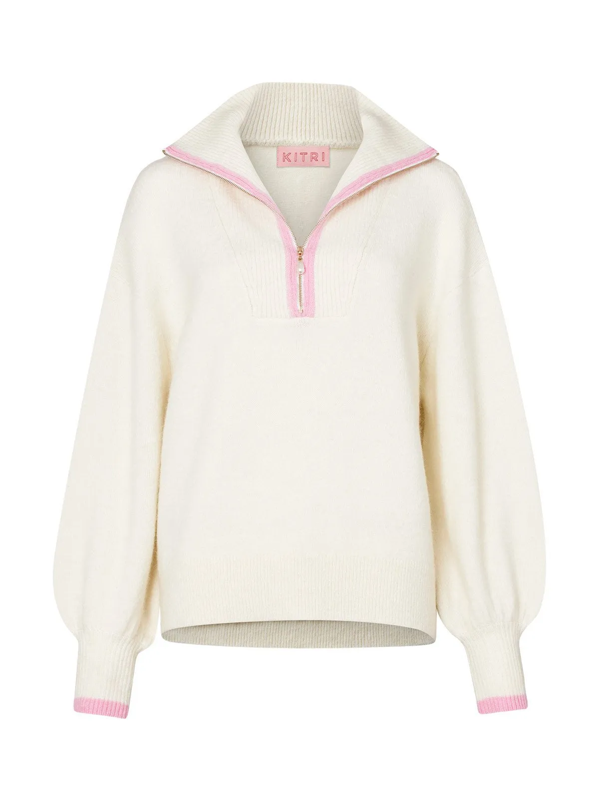 Lorna Ivory Alpaca Blend Zip Collar Sweater