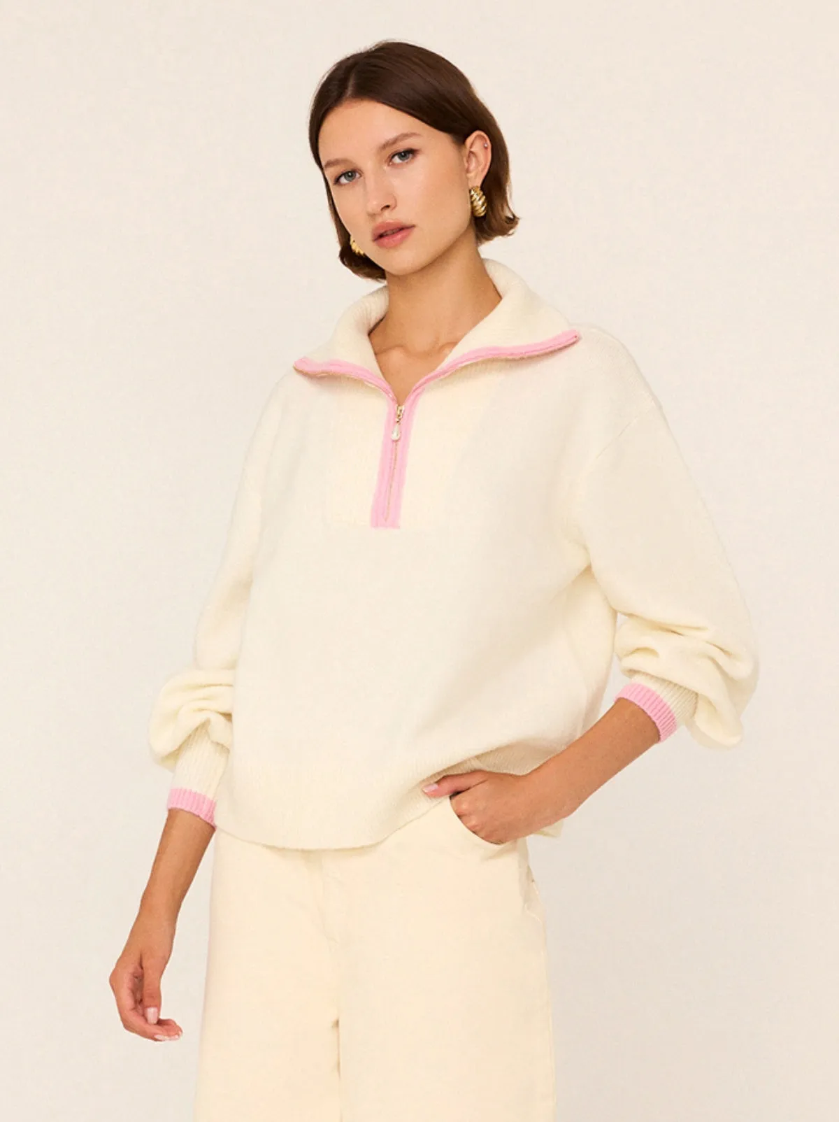 Lorna Ivory Alpaca Blend Zip Collar Sweater