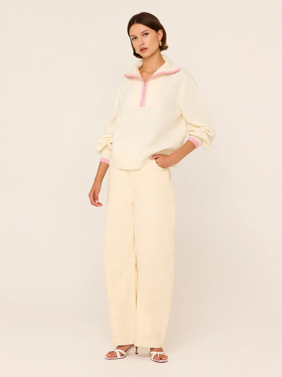 Lorna Ivory Alpaca Blend Zip Collar Sweater