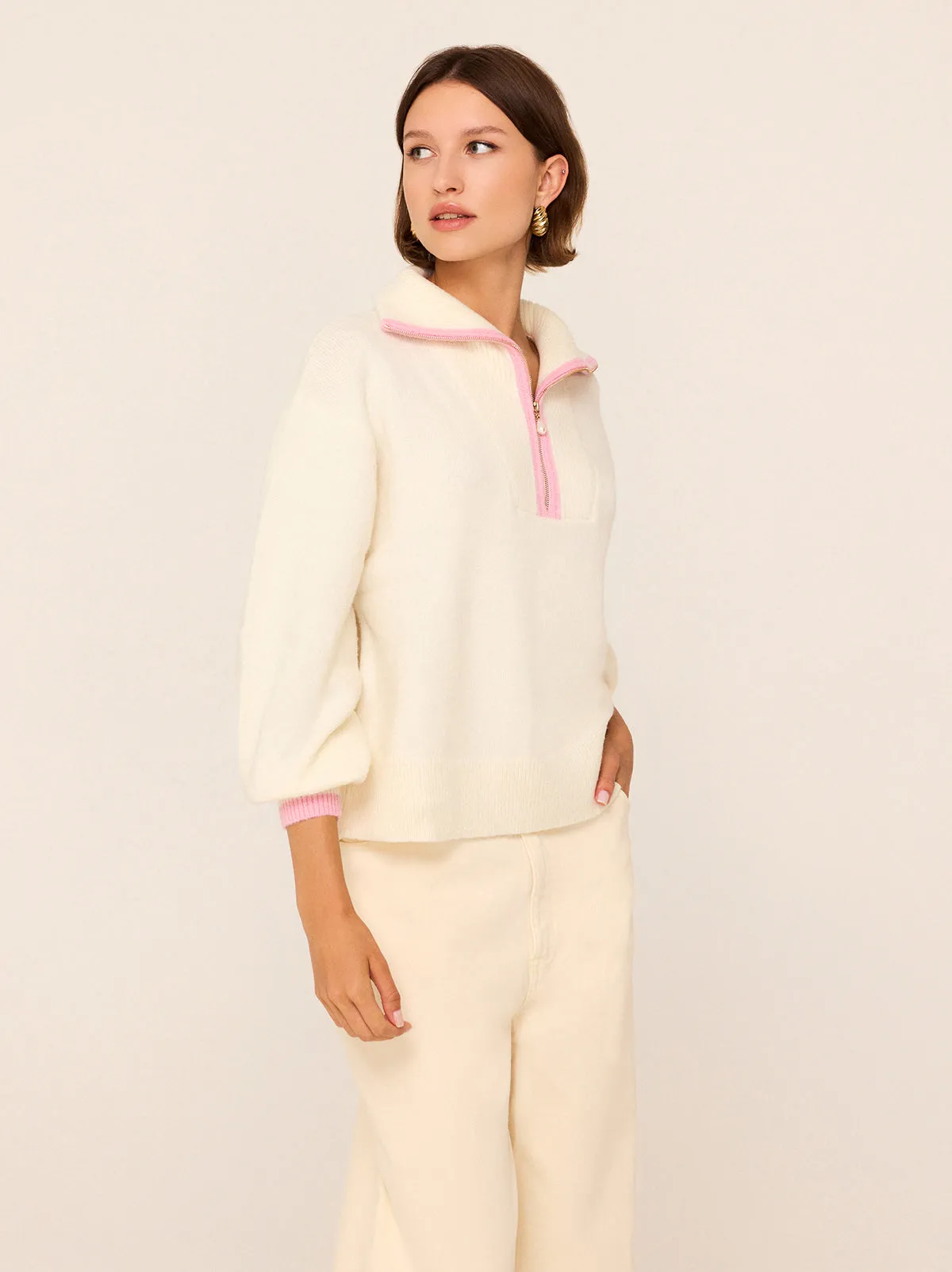 Lorna Ivory Alpaca Blend Zip Collar Sweater