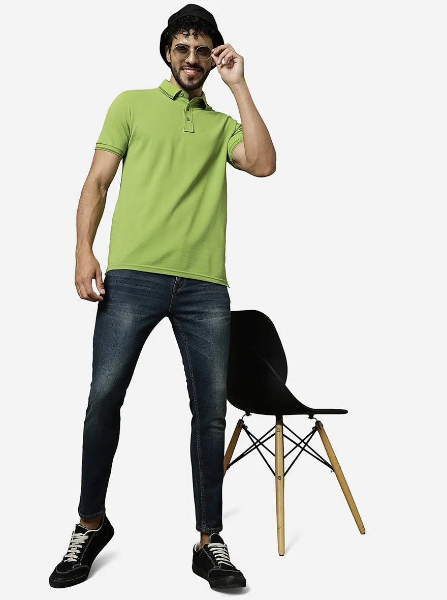 Macaw Green Solid Slim Fit Polo T-Shirt | JadeBlue