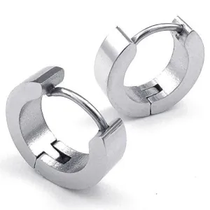 Men Stainless Steel Classic Plain Huggie Hinged Hoop Earrings