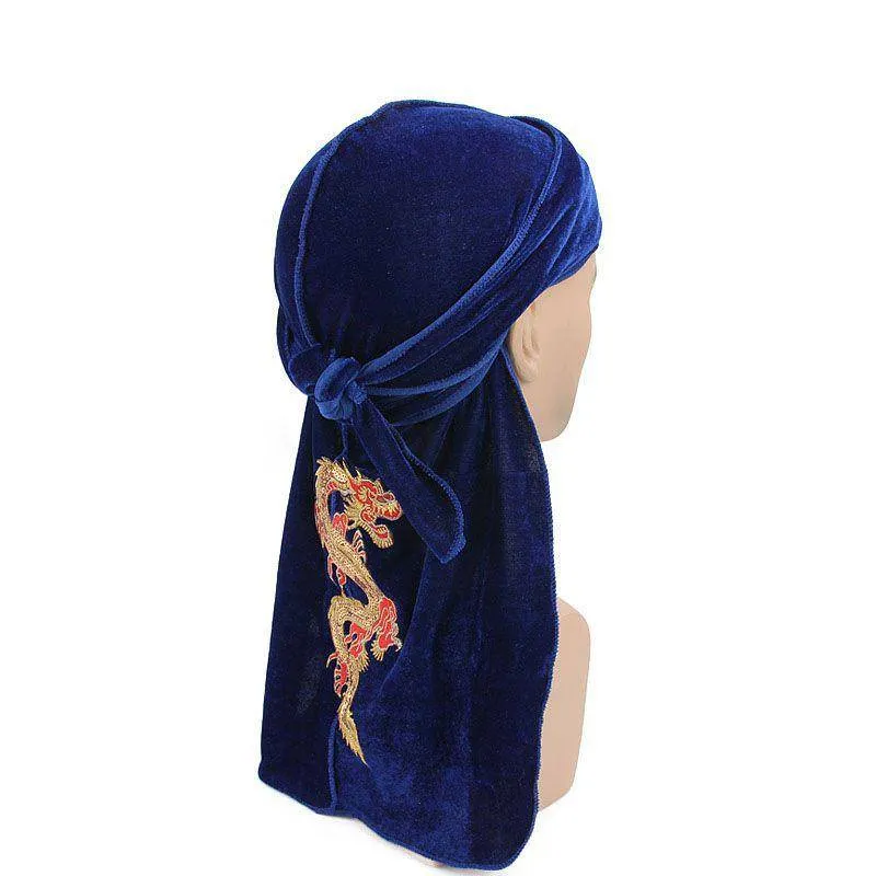 Men's Dragon Embroidered Velvet Du Rag