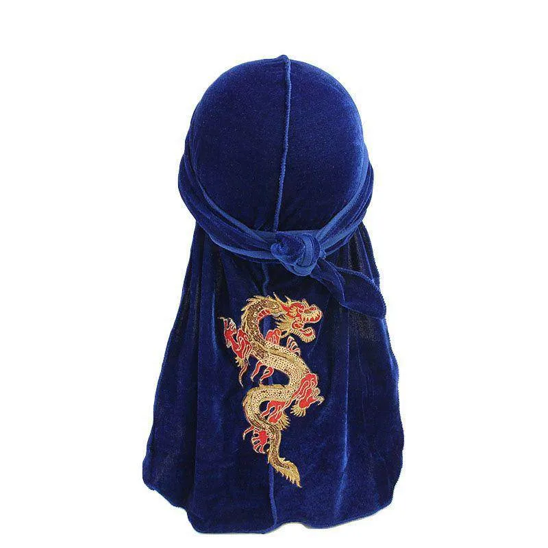 Men's Dragon Embroidered Velvet Du Rag