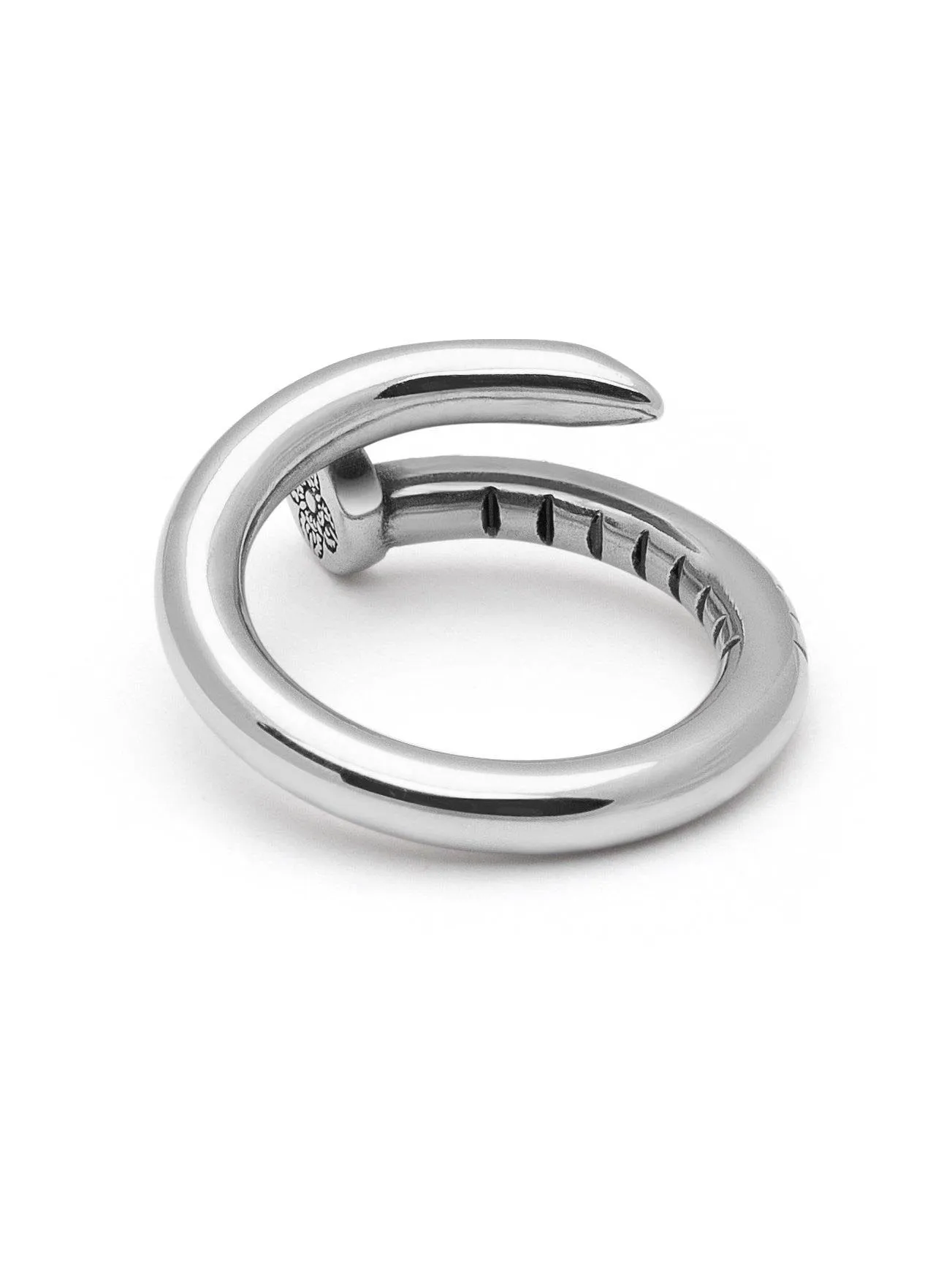 Men's Nail Ring with Dorje Engraving and Silver Finish