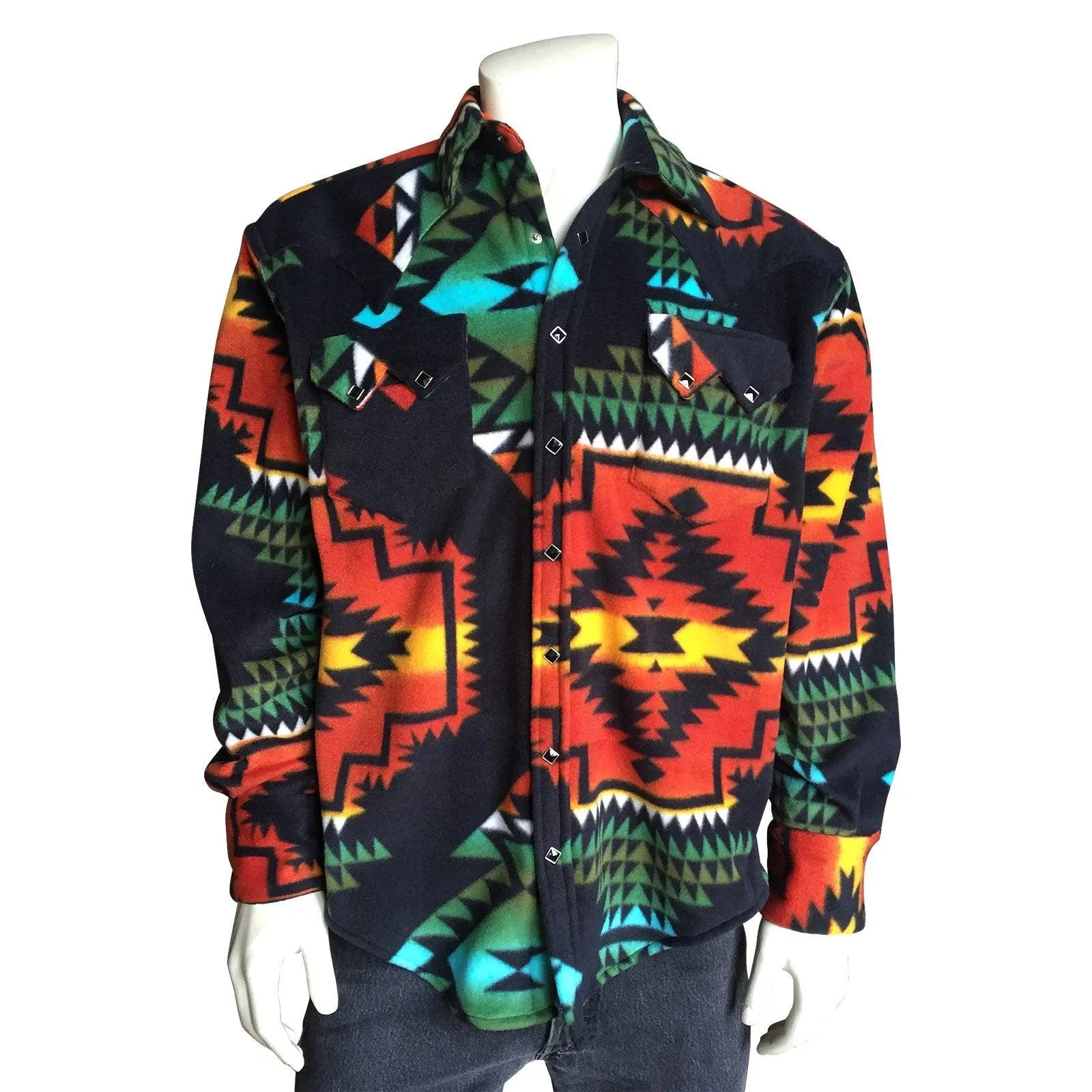 Men's Native Pattern Fleece Western Shirt in Black & Red