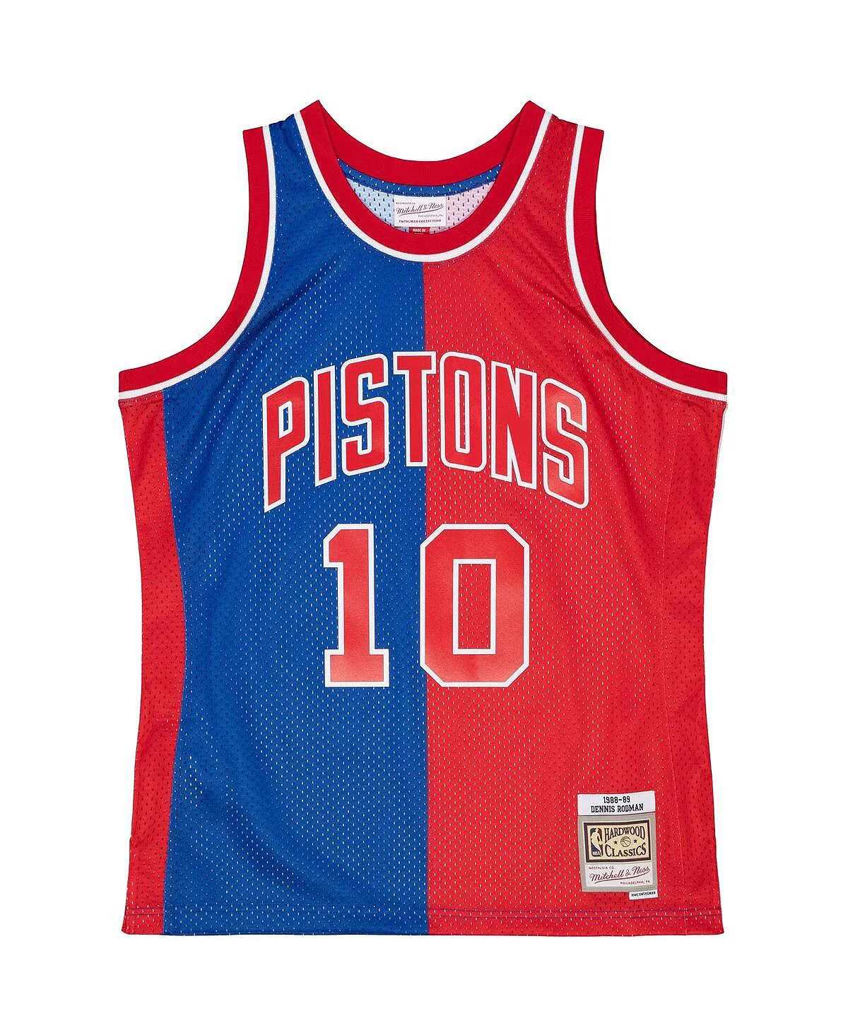 Men's T-shirt dennis rodman blue, red detroit pistons hardwood classics 1988-89 split swingman jersey Mitchell & Ness, multi