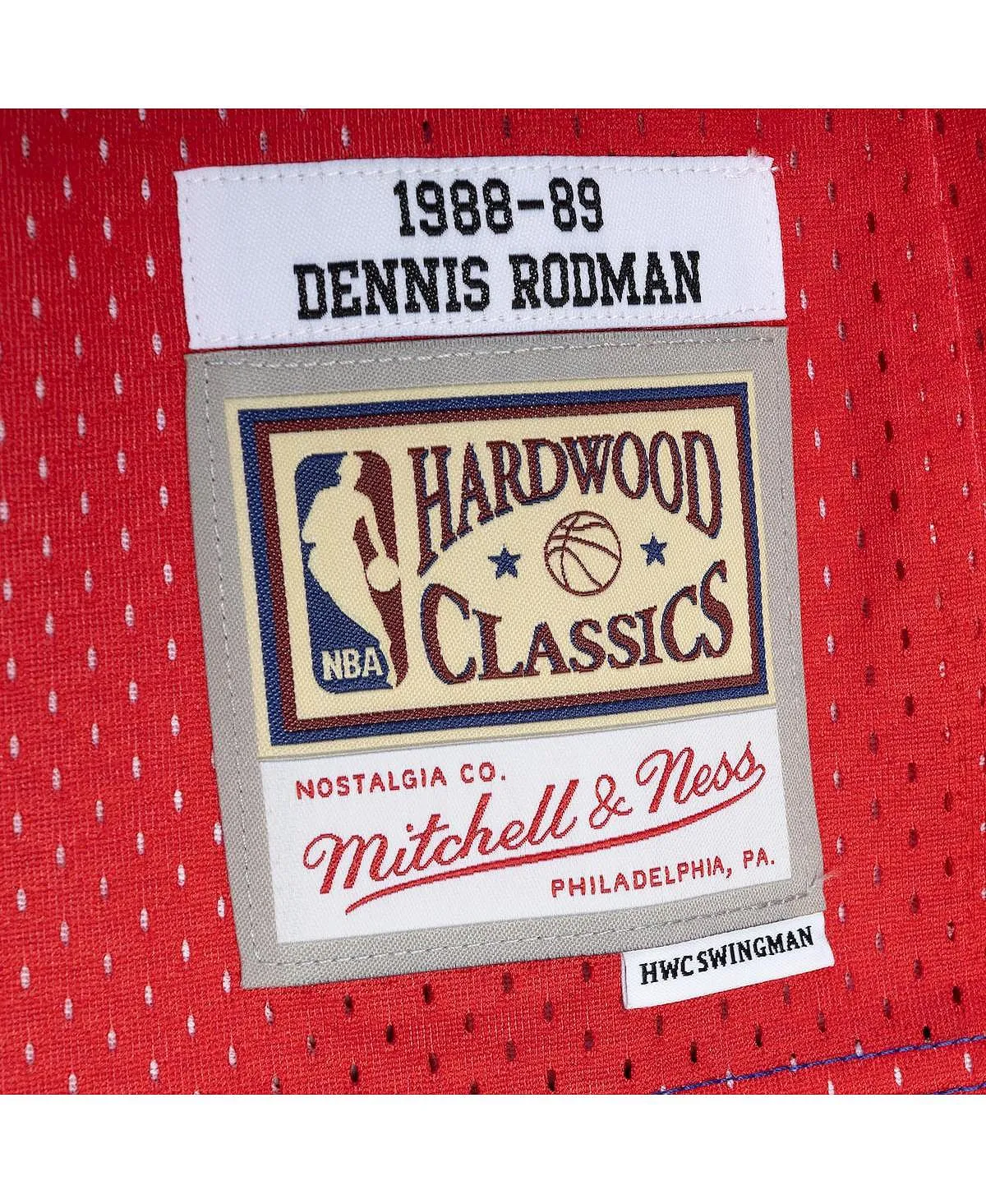 Men's T-shirt dennis rodman blue, red detroit pistons hardwood classics 1988-89 split swingman jersey Mitchell & Ness, multi