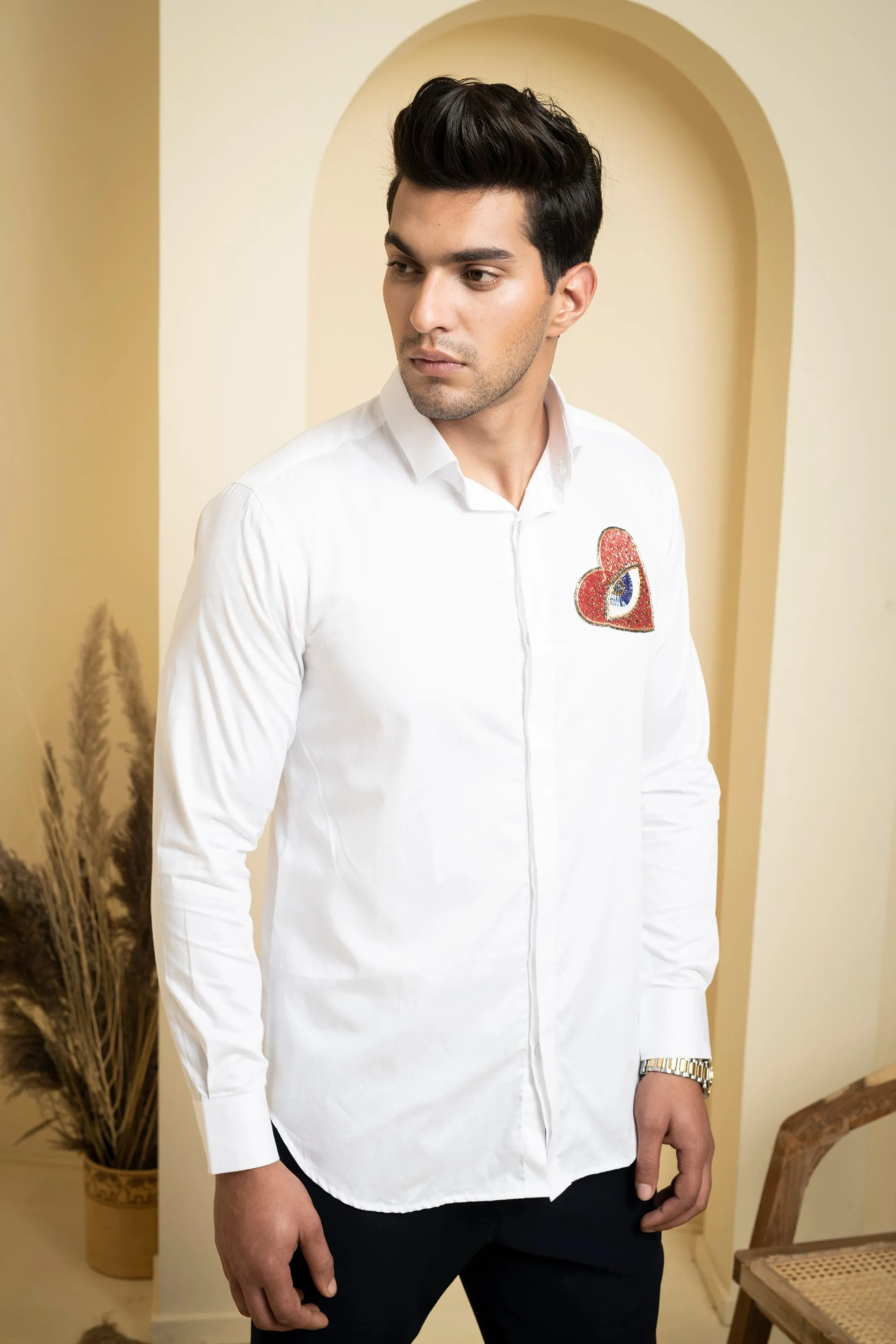 Men's White Color Redert Full Sleeves Shirt - Hilo Design