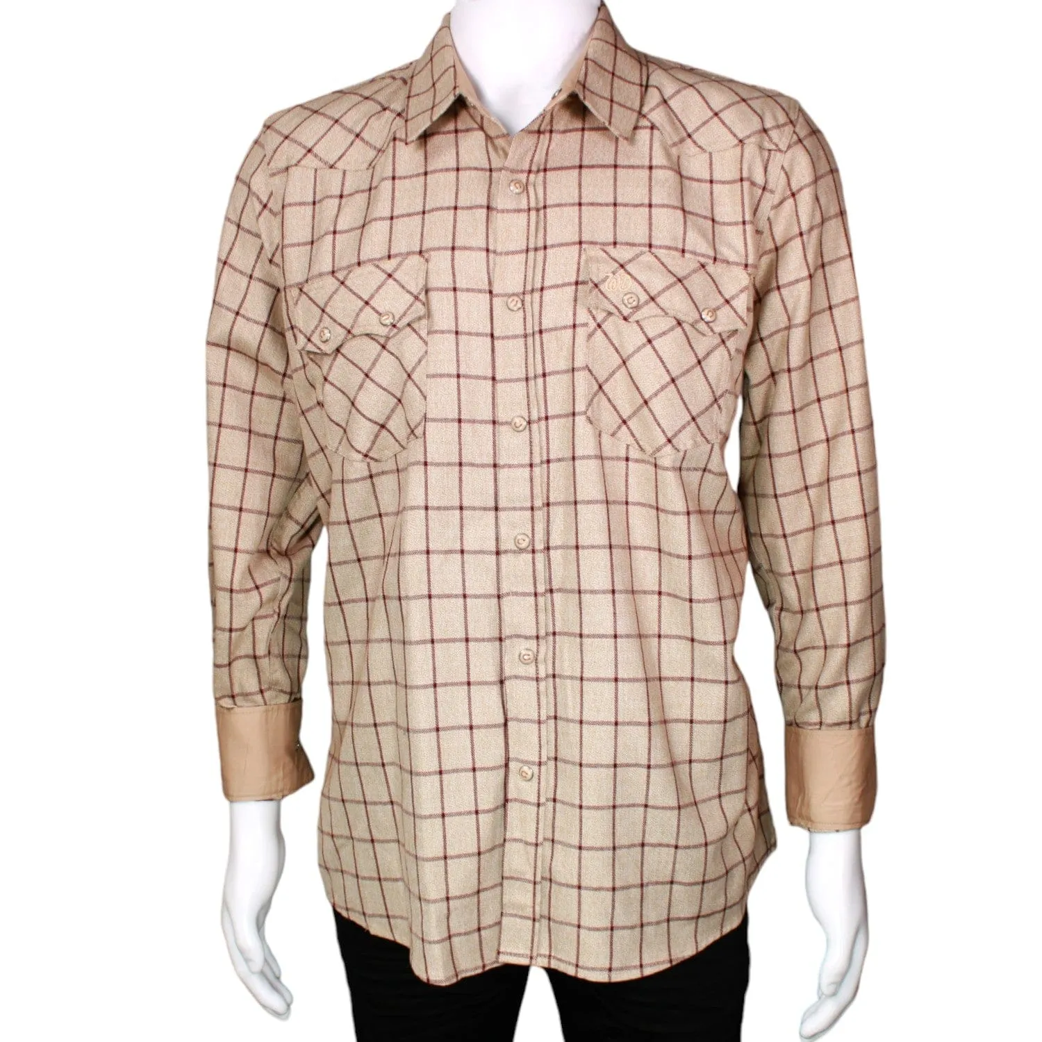 Men's White Diamonds Long Sleeve Western Shirt - Beige