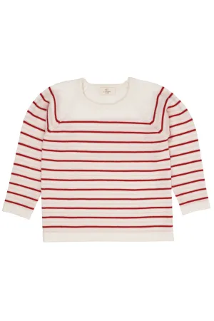 MERINO LT. KNITTED STRIPED BLOUSE - CREAM/DUSTY ROSE/RED COMBI