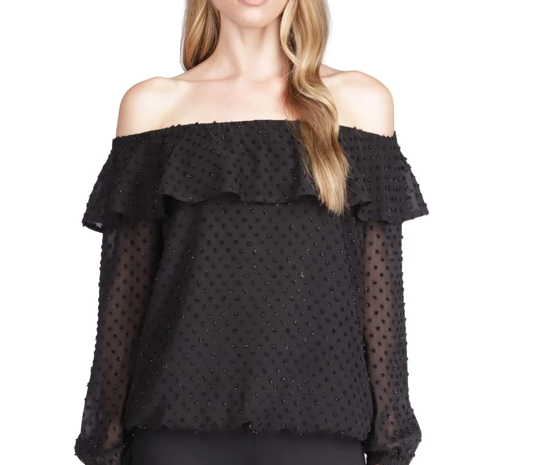 Michael Kors Women's Clip Dot Off The Shoulder Top Black