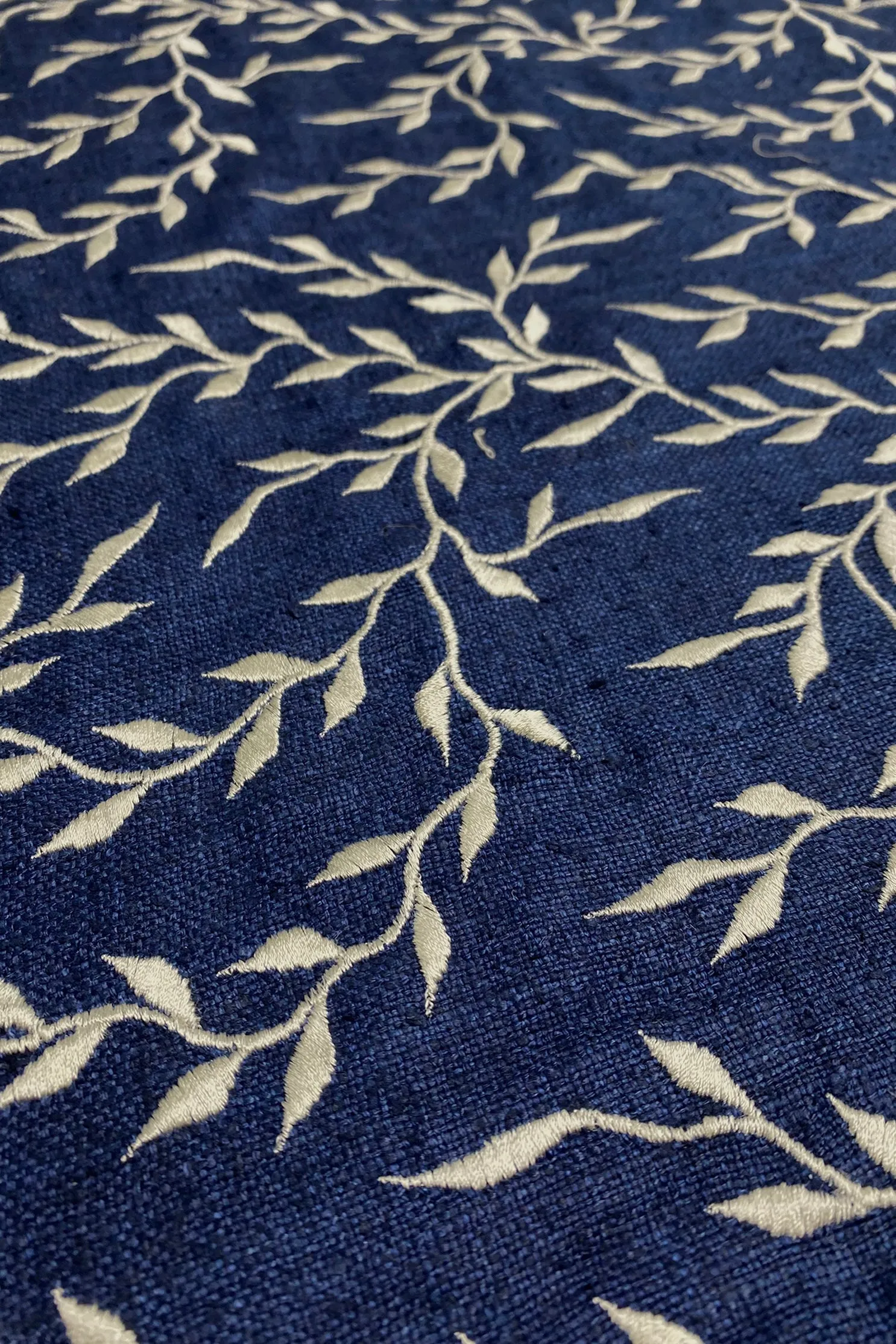 Navy Embroidered Silk Linen MEMT-017-01