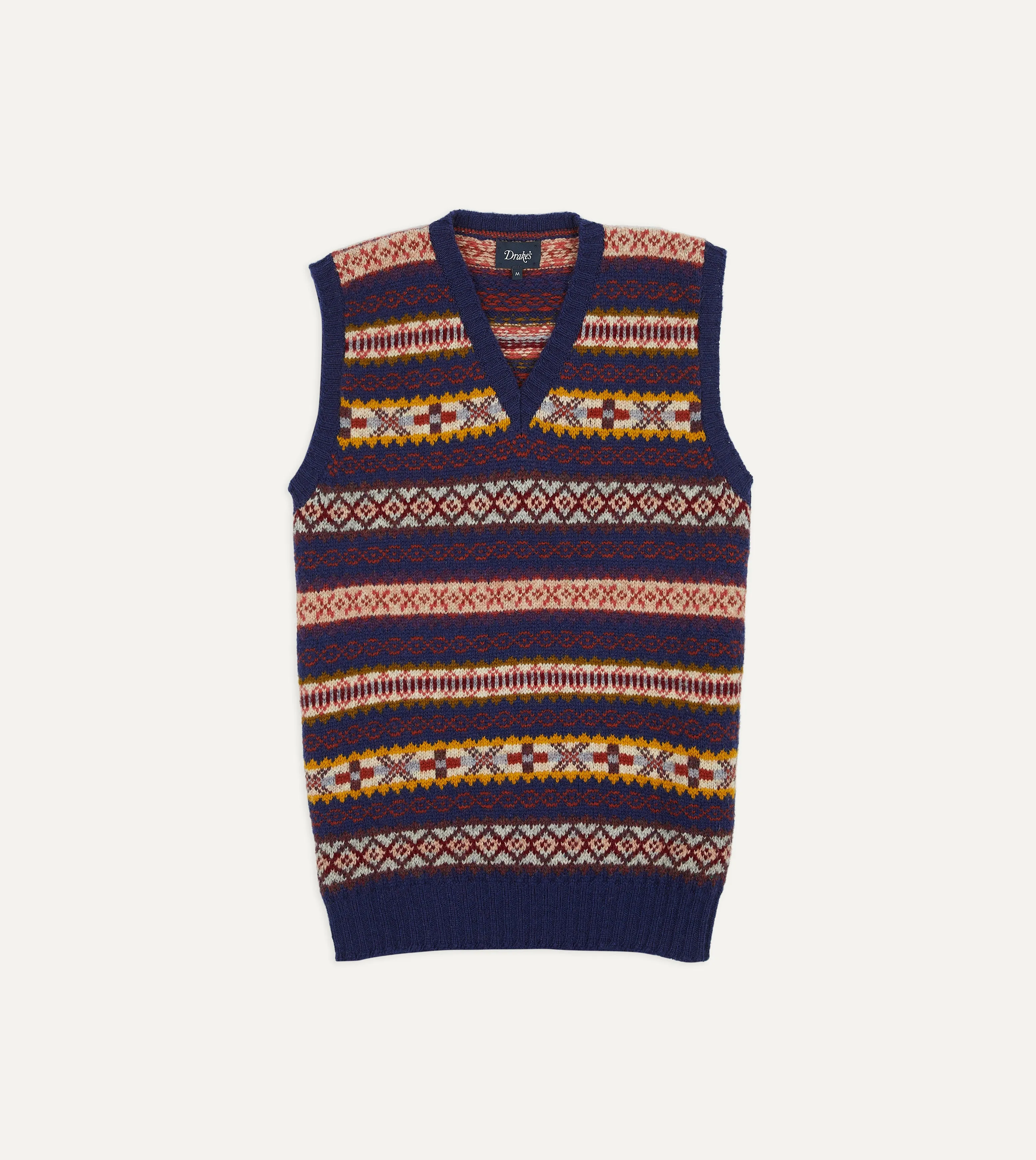 Navy Fair Isle Lambswool Sleeveless V-Neck Jumper