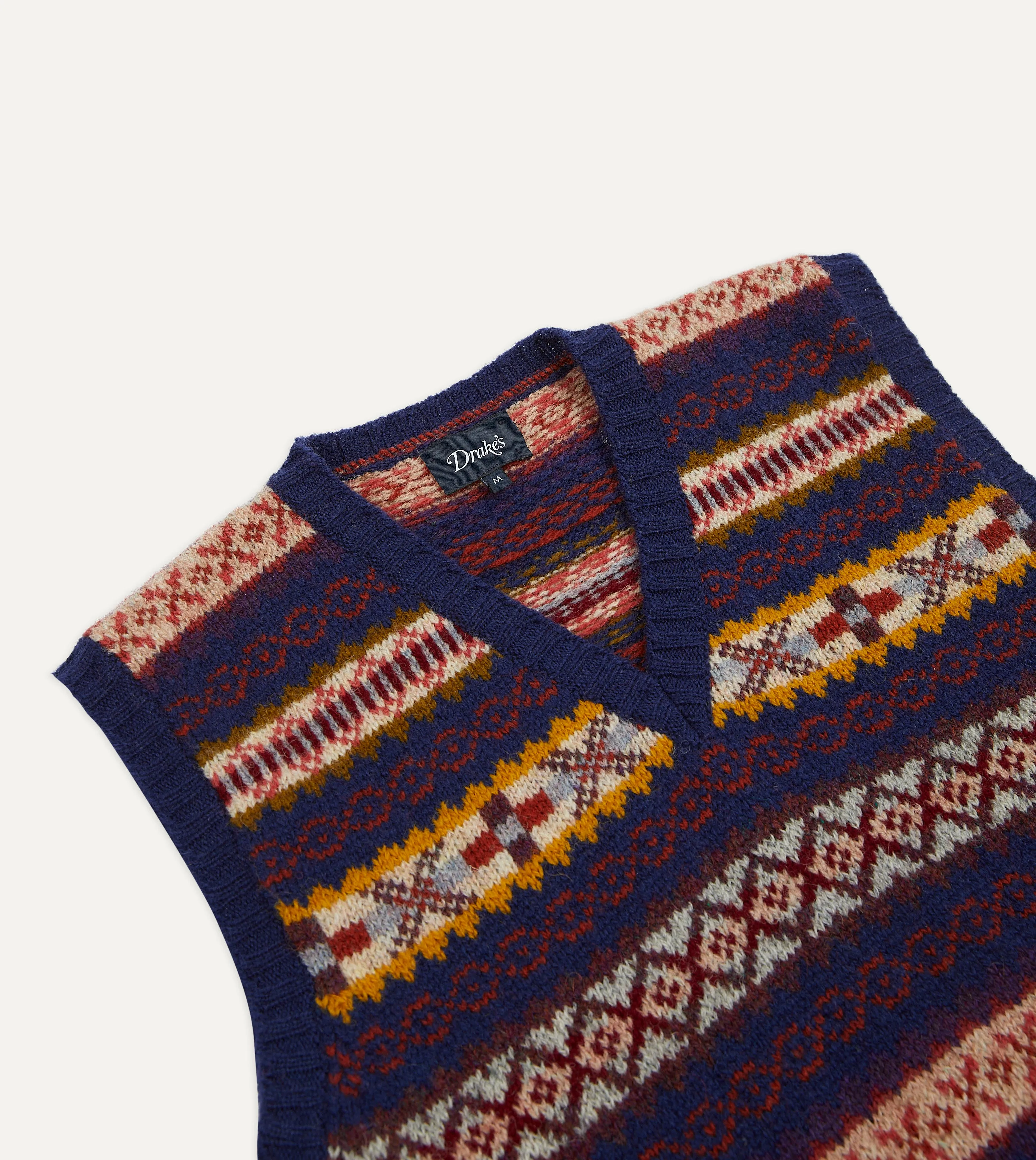 Navy Fair Isle Lambswool Sleeveless V-Neck Jumper