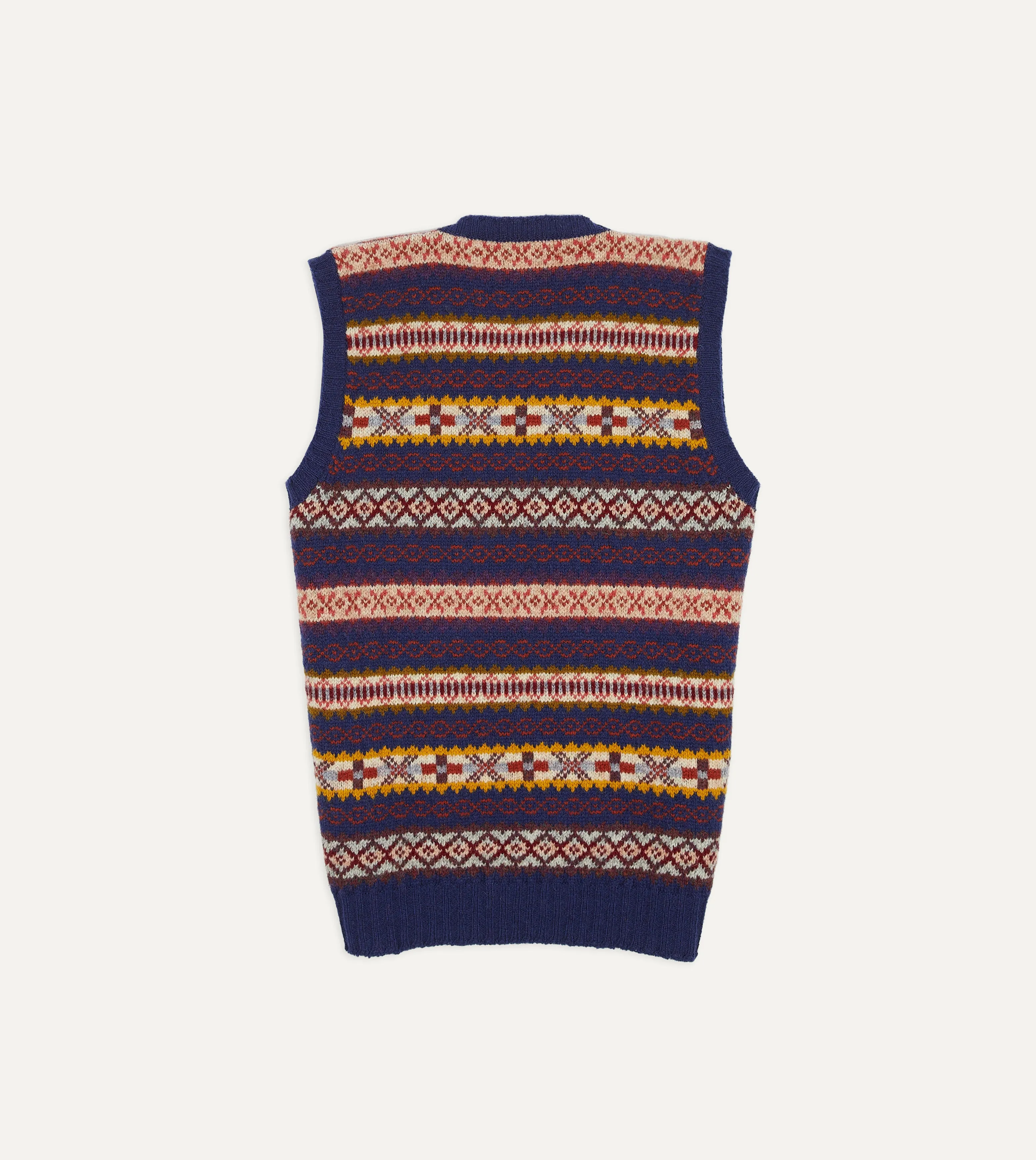 Navy Fair Isle Lambswool Sleeveless V-Neck Jumper