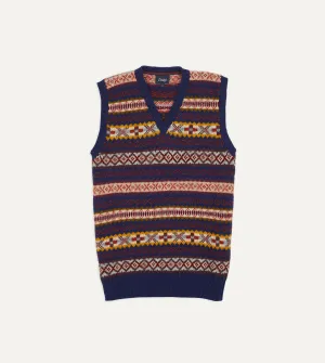 Navy Fair Isle Lambswool Sleeveless V-Neck Jumper