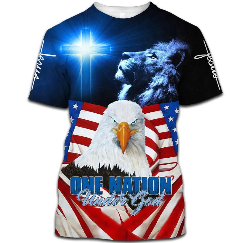 One Nation Under God Beautiful Lion Eagle 3d Shirts - Christian T Shirts For Men And Women