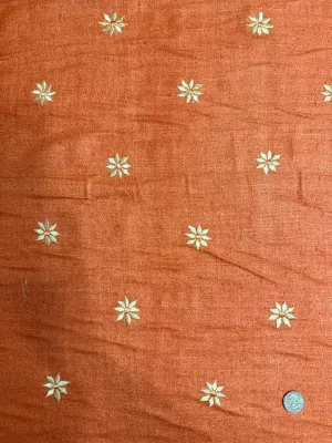 Orange Embroidered Silk Linen MEMT-023-12