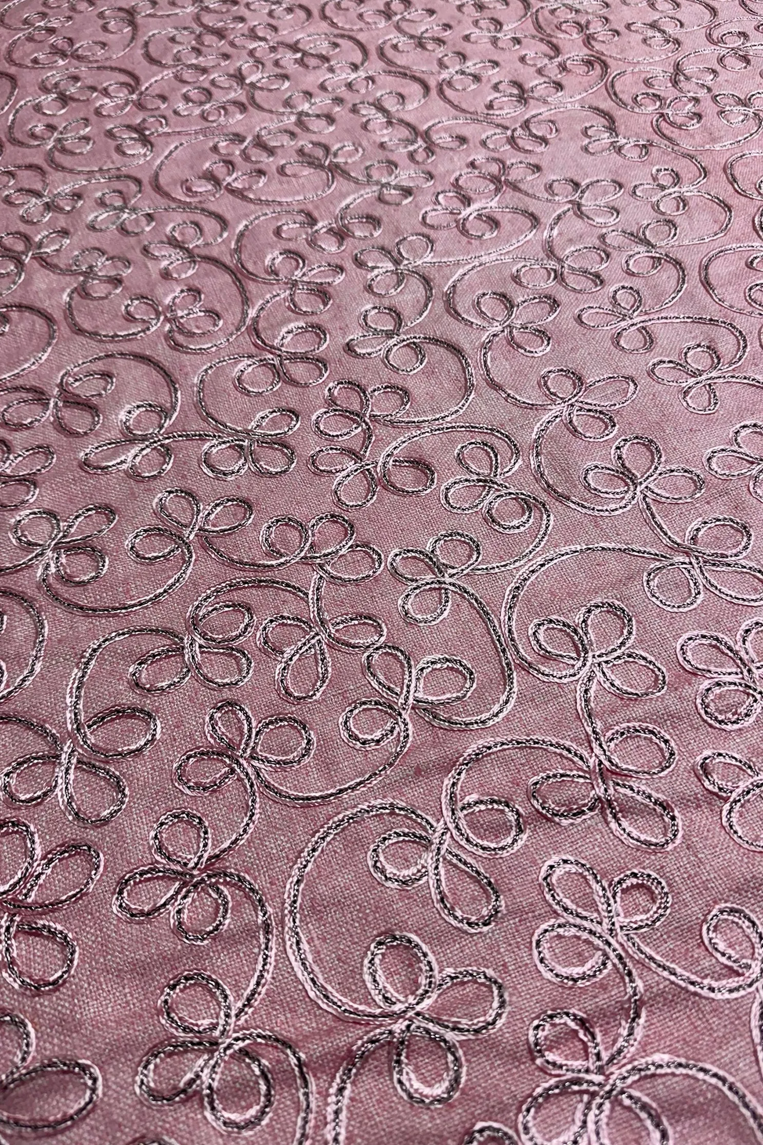 Pink Embroidered Silk Linen MEMT-020-011