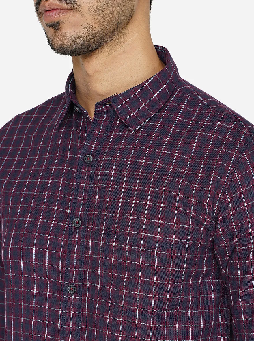 Purple Checked Slim Fit Semi Casual Shirt | Greenfibre