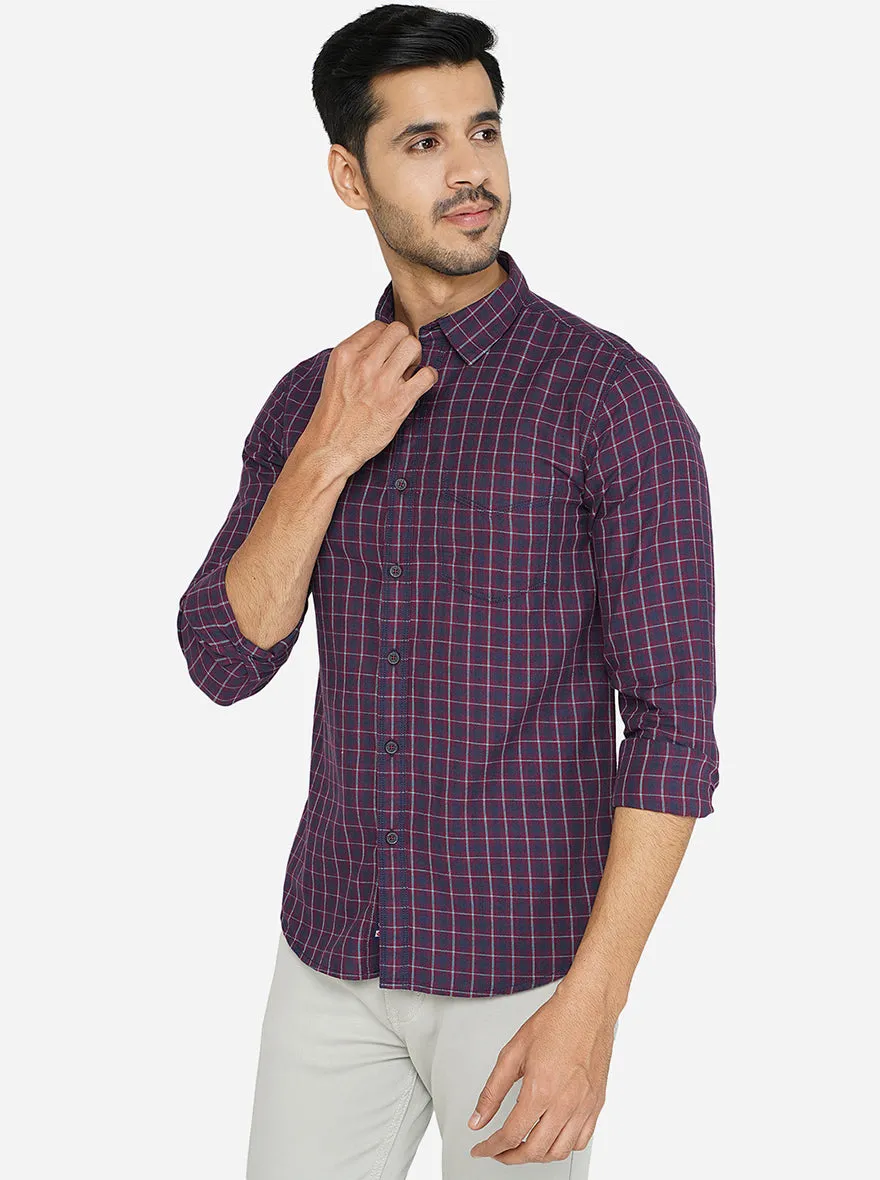 Purple Checked Slim Fit Semi Casual Shirt | Greenfibre