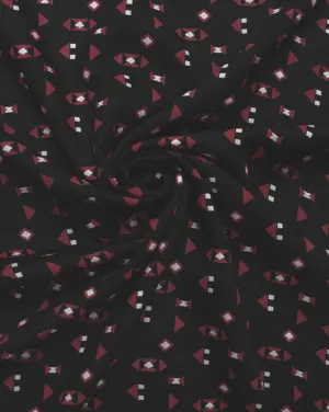 Red And Black Abstract Print Rayon Fabric