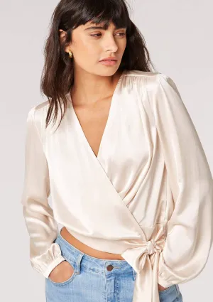 Satin Wrap Blouse - Stone