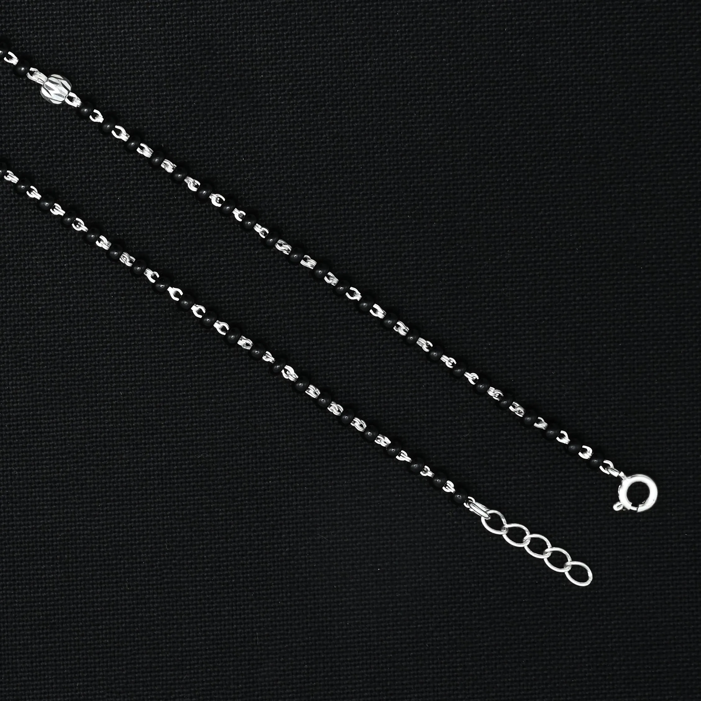 Silver Blue Evileye Black Beads Anklet