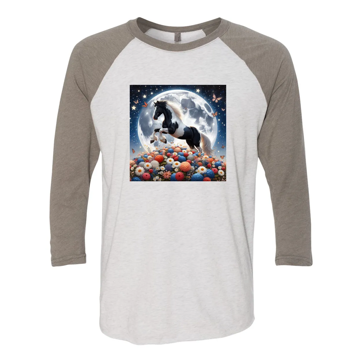 Spring Moon Horse 3 4 Sleeve Raglan T Shirts