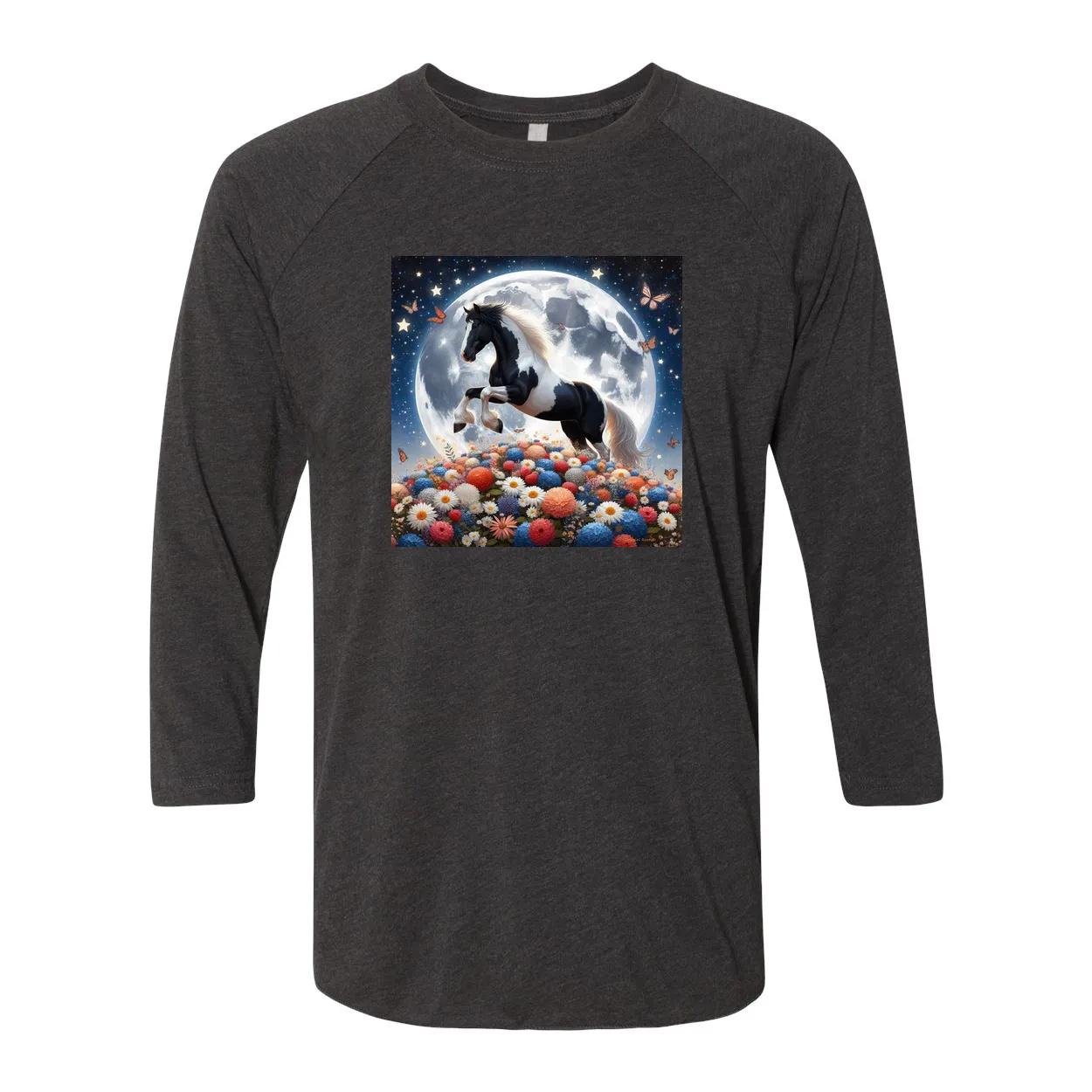 Spring Moon Horse 3 4 Sleeve Raglan T Shirts