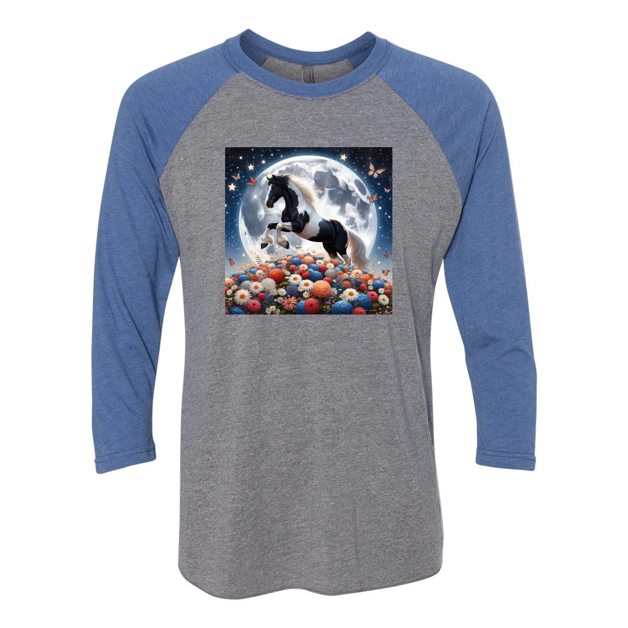 Spring Moon Horse 3 4 Sleeve Raglan T Shirts