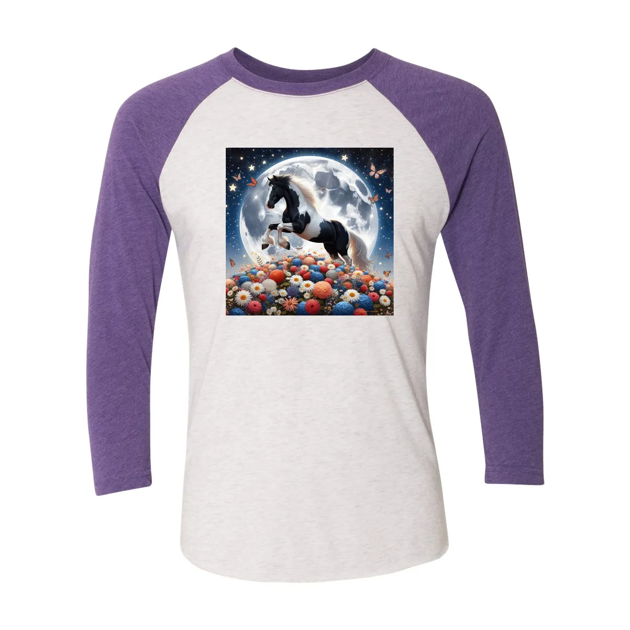 Spring Moon Horse 3 4 Sleeve Raglan T Shirts