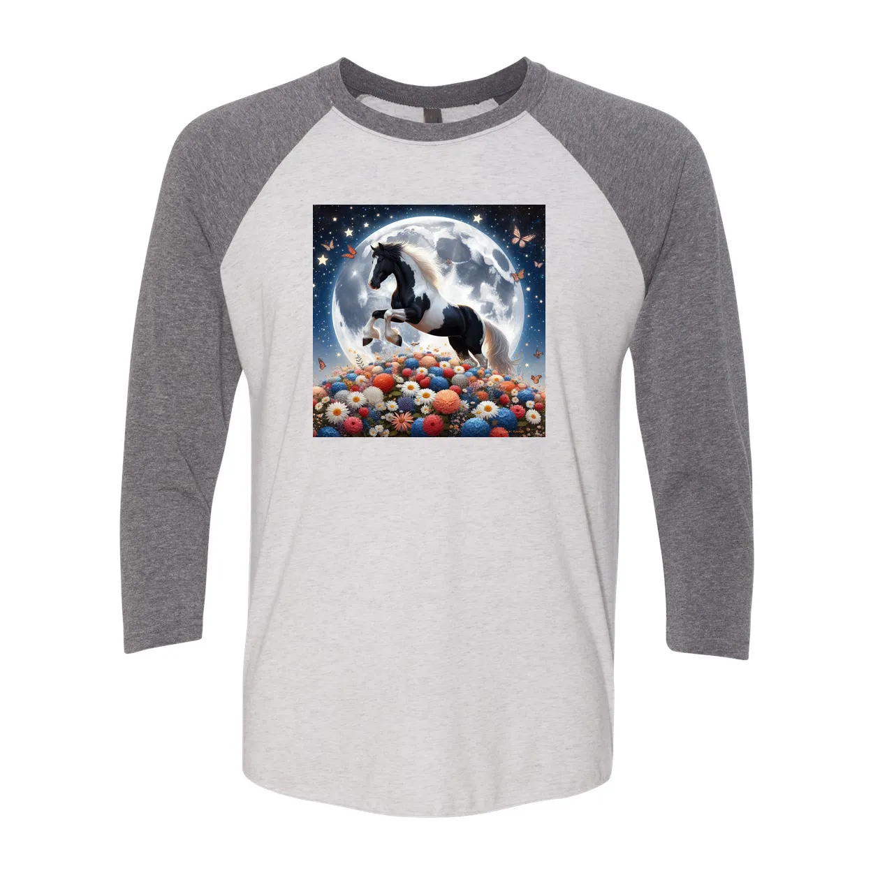 Spring Moon Horse 3 4 Sleeve Raglan T Shirts